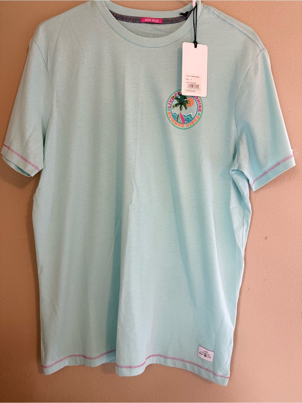 Free Planet Light Blue Short-Sleeve Crewneck T-Shirt with Palm Patch